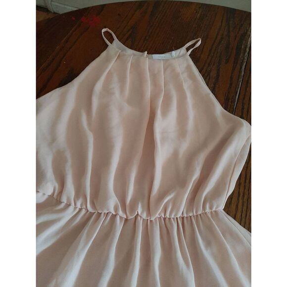 Medium Lush Peach Pink Sleeveless Flare Lined Rear Button Mini Dress - Picture 3 of 5